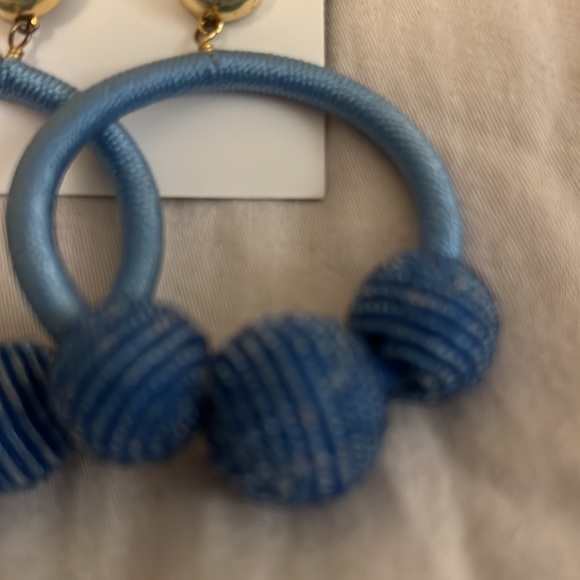 Brand New Blue Kate Spade Dangle / Hoop Thread Earrings with Balls - Picture 4 of 4